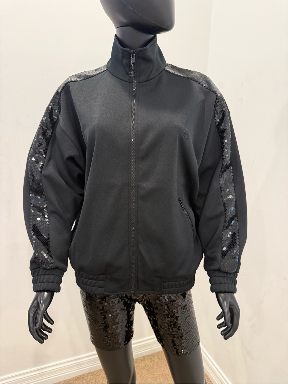 Celine Paris Runway Black Sequin Track Jacket Triomphe Logo New Never Worn